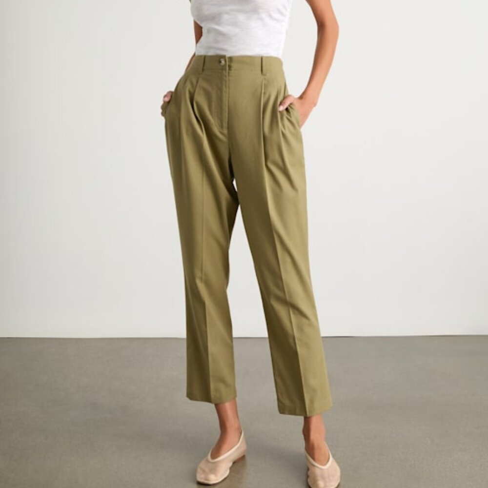 Lulus Sophisticated Company Olive Linen Straight Leg Trousers Green - Size M